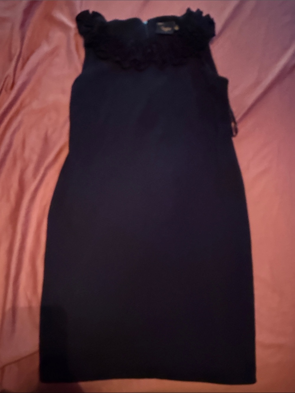 Just Taylor Black Strapless Sheath Dress with Floral Trim